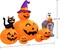 Halloween Inflatables Outdoor Decorations Scary Pumpkin with Witch Cat